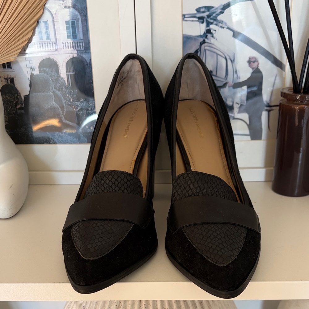 Saks Fifth Avenue Black Heeled Loafers